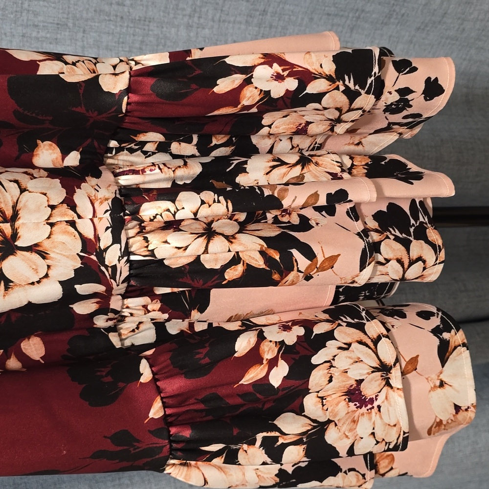 Belle Badgley Mischka Floral Halter Neck Women's Dress - Burgundy and Cream Sz14 - Picture 13 of 16